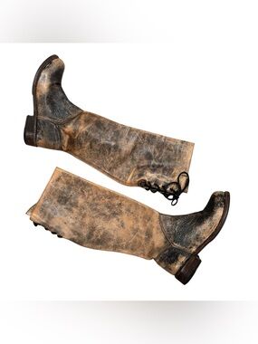 Bed Stu Manchester Distressed Leather Corset Lace Knee High Boots